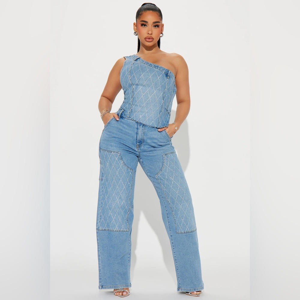 Stylish Blue Denim Two Piece Set